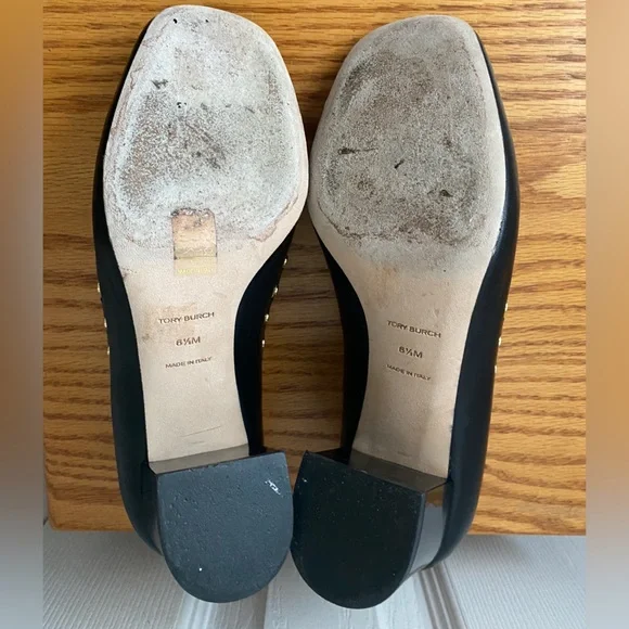 TORY BURCH Perfect Black/Dulce de Leche Leather Studded Loafers Pumps SZ 6.5 - Picture 8 of 15